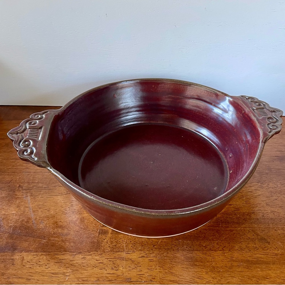 Full Moon Pottery Studio Drip Glaze Rustic Folk Art Stoneware Bowl 9”